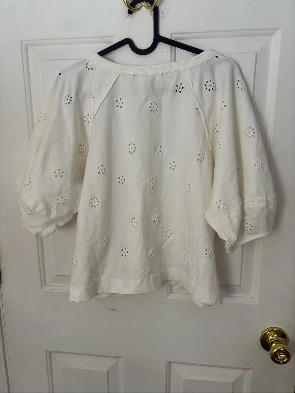 Free People Cream Eyelet Puff Sleeve Blouse